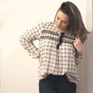 Black and white diamond print blouse